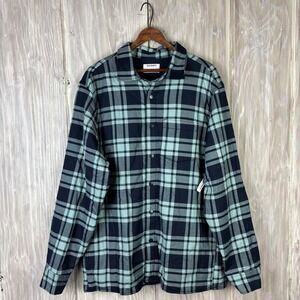 Old Navy Cozy Lined Shacket Plaid‎ Flannel Shirt Jacket Sz L Navy Teal Gorp NWT